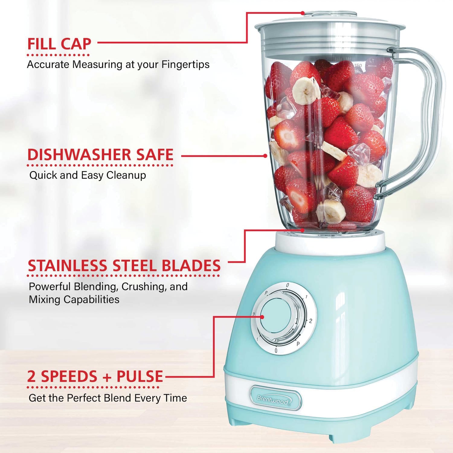 Brentwood 2-Speed Retro Blender with 50-Ounce Plastic Jar