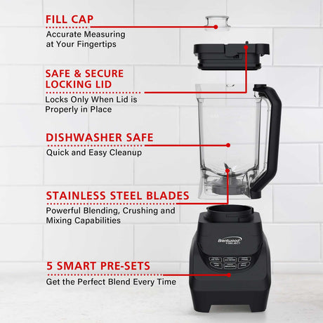 Brentwood Select 8.5-Cup 1000-Watt Professional Smart Blender, Black