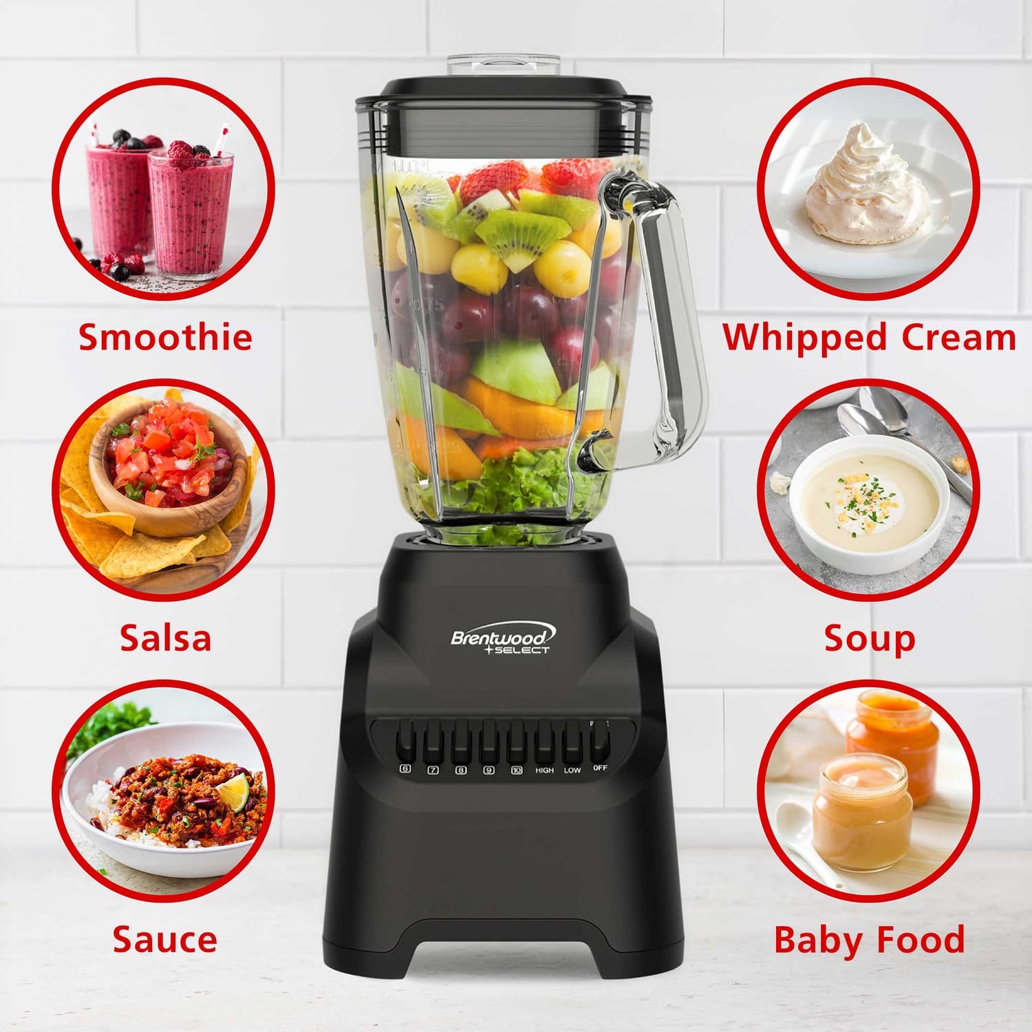 Brentwood Select 5.3-Cup 500-Watt 10-Speed Countertop Blender with Pulse Button