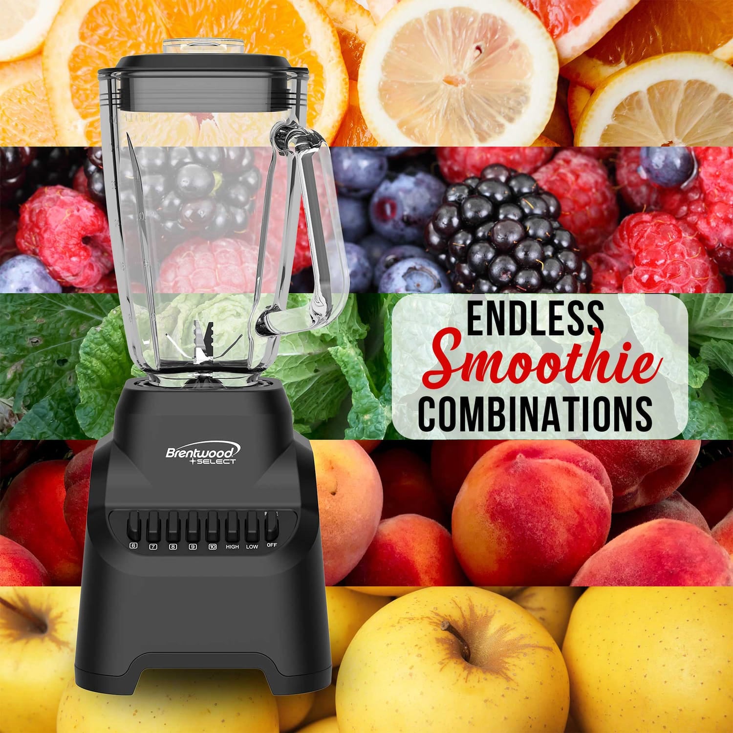 Brentwood Select 5.3-Cup 500-Watt 10-Speed Countertop Blender with Pulse Button