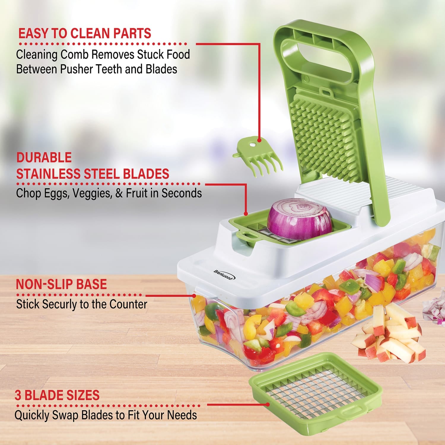 Brentwood Food Chopper and Vegetable Dicer with 6.75-Cup Storage Container and Stainless Steel Blades