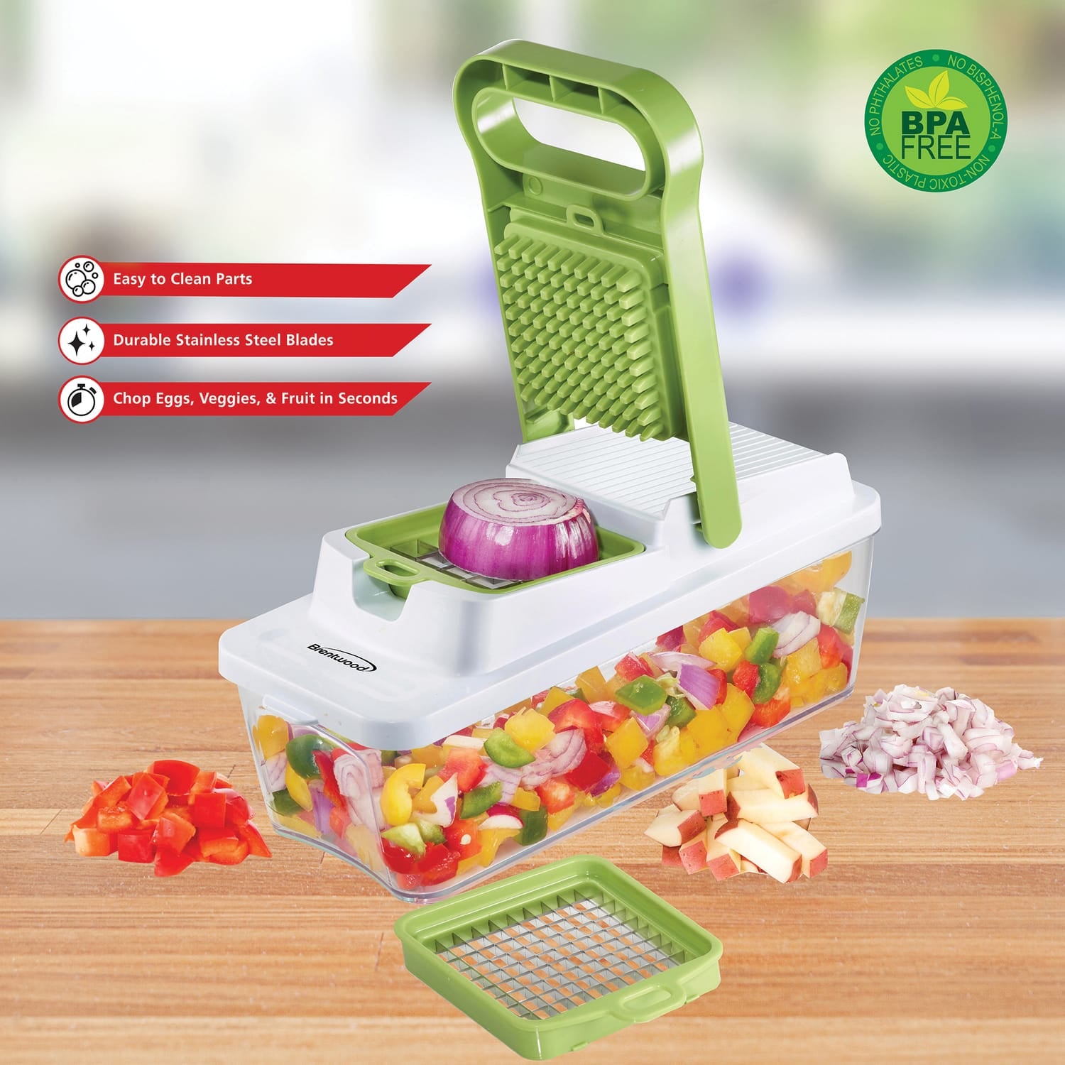 Brentwood Food Chopper and Vegetable Dicer with 6.75-Cup Storage Container and Stainless Steel Blades