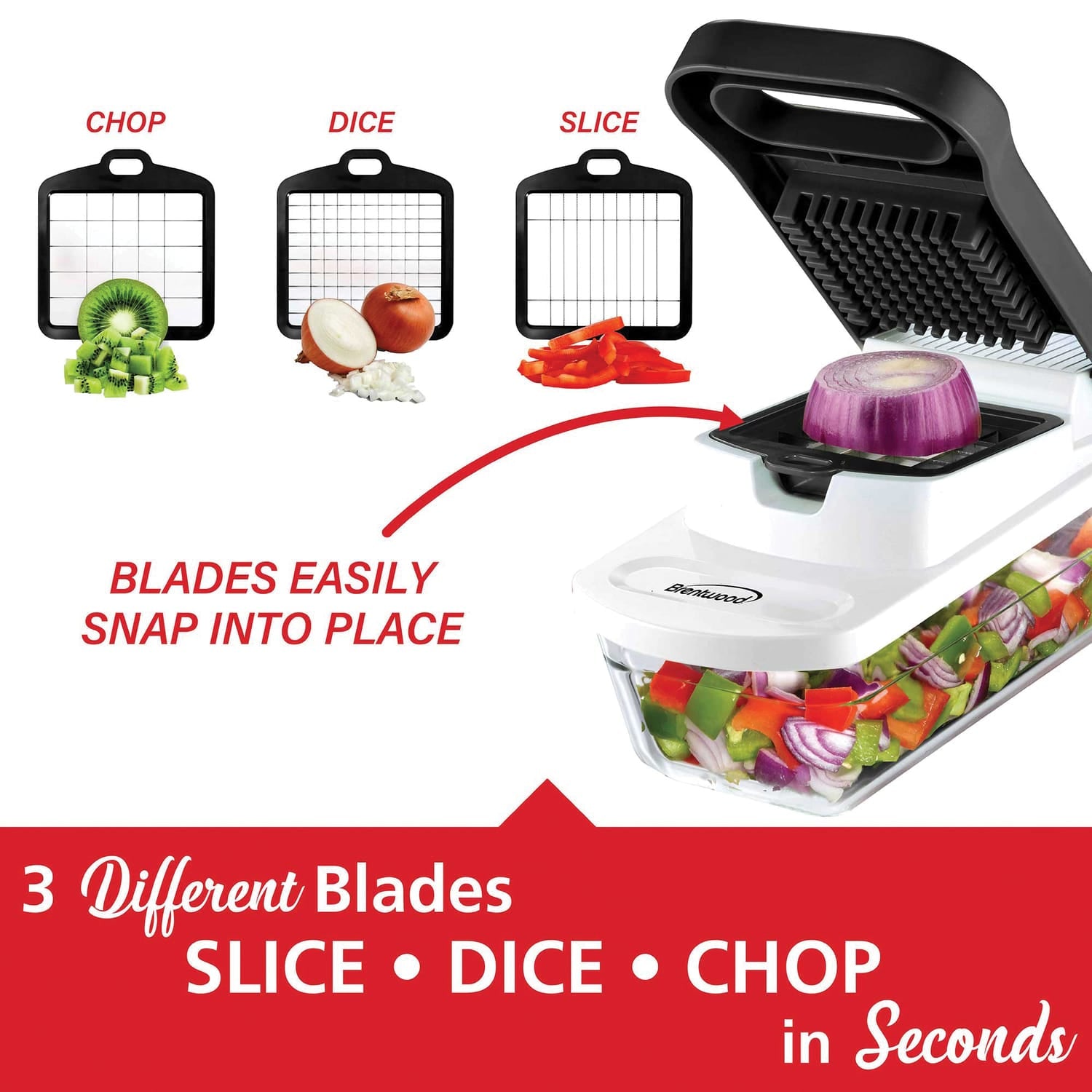 Brentwood Pro Food Chopper and Vegetable Dicer with 6.3-Cup Storage Container and Stainless Steel Blades
