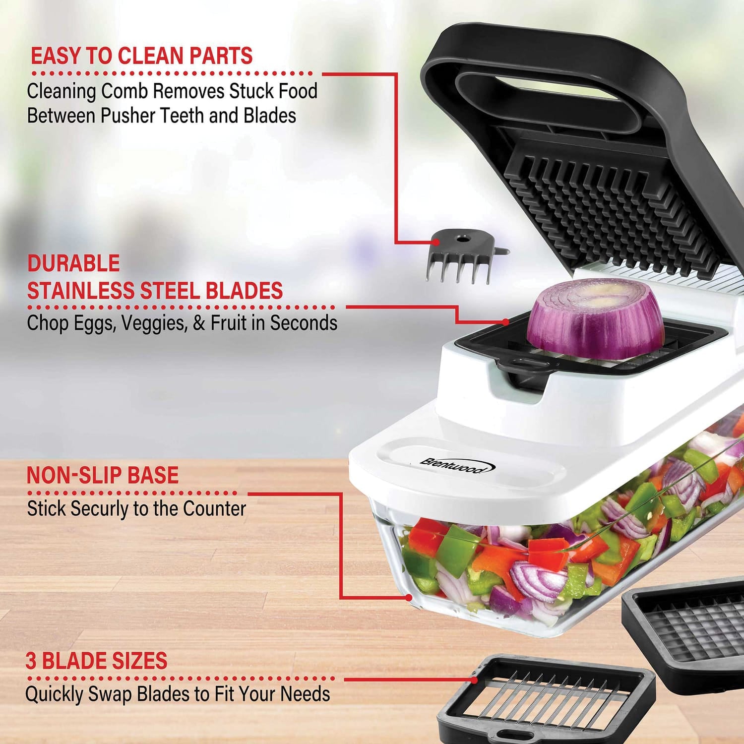 Brentwood Pro Food Chopper and Vegetable Dicer with 6.3-Cup Storage Container and Stainless Steel Blades