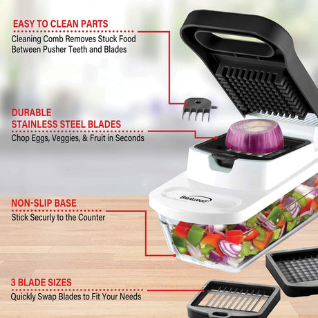 Brentwood Pro Food Chopper and Vegetable Dicer with 6.3-Cup Storage Container and Stainless Steel Blades