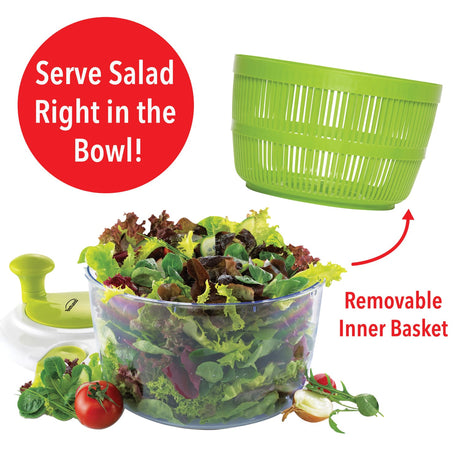 Brentwood Salad Spinner with 5-Qt. Serving Bowl, White