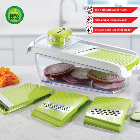 Brentwood Mandolin Slicer with 5-Cup Storage Container and 4 Interchangeable Stainless Steel Blades