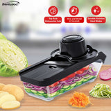 Brentwood Mandoline Slicer and Cheese Grater with 3.6-Cup Storage Container and 6 Interchangeable Stainless Steel Blades, Black