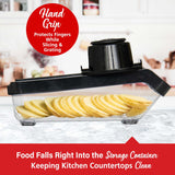 Brentwood Mandoline Slicer and Cheese Grater with 3.6-Cup Storage Container and 6 Interchangeable Stainless Steel Blades, Black
