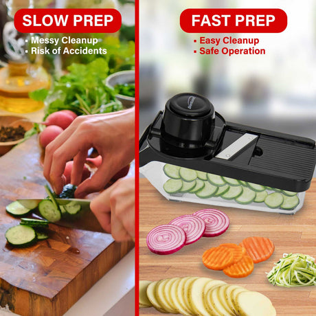 Brentwood Mandoline Slicer and Cheese Grater with 3.6-Cup Storage Container and 6 Interchangeable Stainless Steel Blades, Black