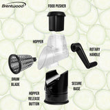 Brentwood Rotary Grater with Handle and Stainless Steel Drum Blades, Black