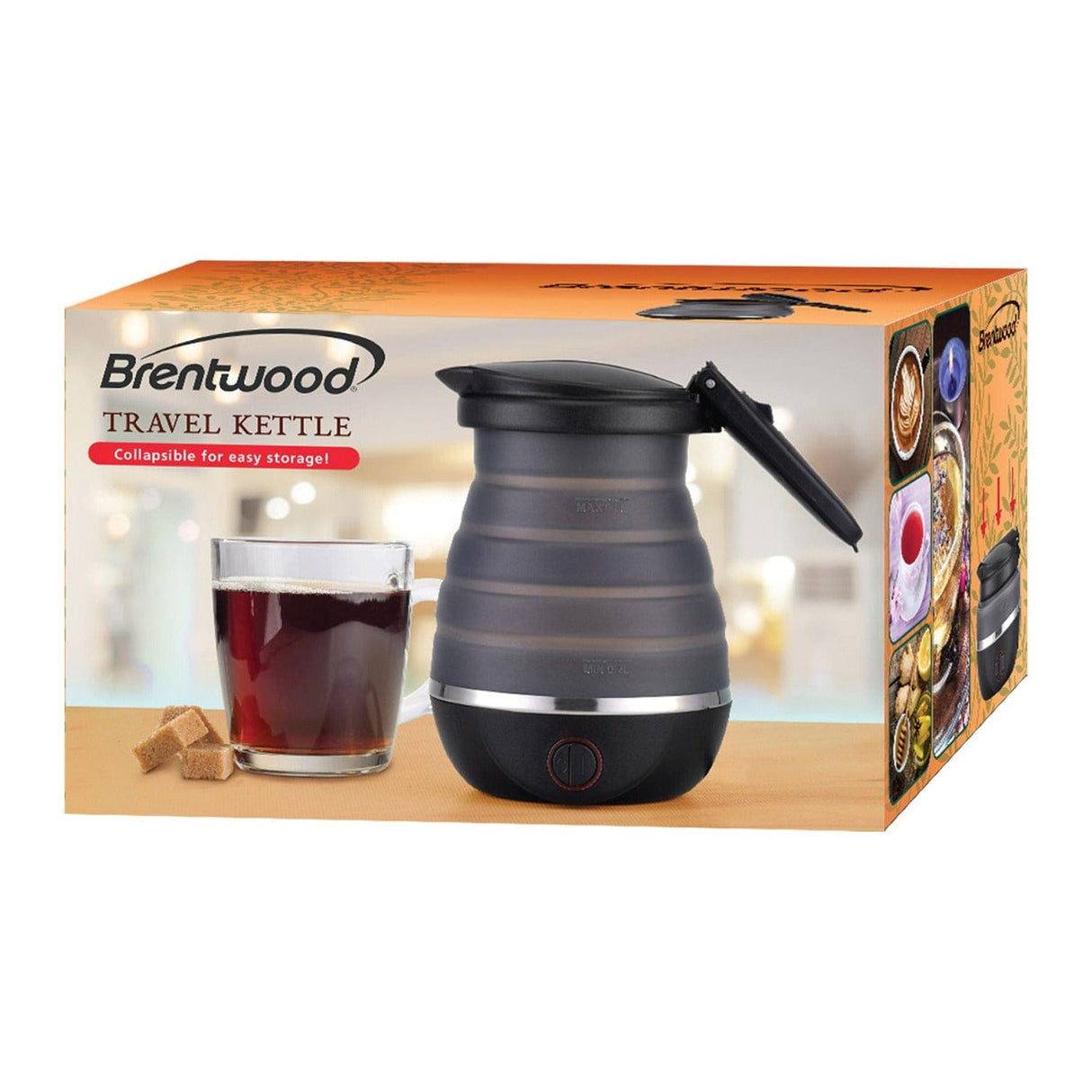 Brentwood .85-Quart Dual-Voltage Collapsible Travel Kettle, Black
