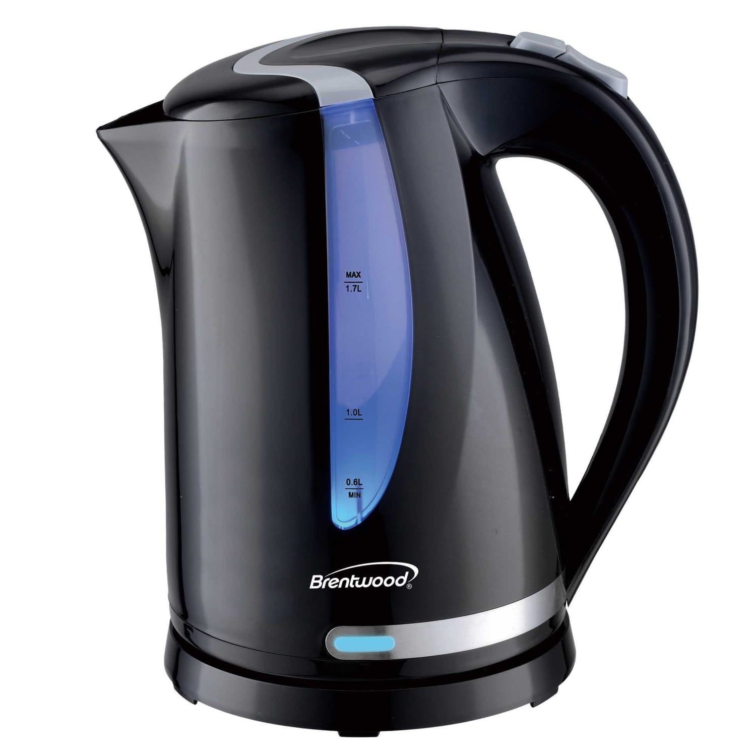 Brentwood 1100W Cordless Electric Kettle with Concealed Stainless Steel Heating Element, 360° Base, Auto Shutoff, Boil-Dry Protection, 1.7 L, Black