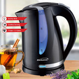 Brentwood 1100W Cordless Electric Kettle with Concealed Stainless Steel Heating Element, 360° Base, Auto Shutoff, Boil-Dry Protection, 1.7 L, Black