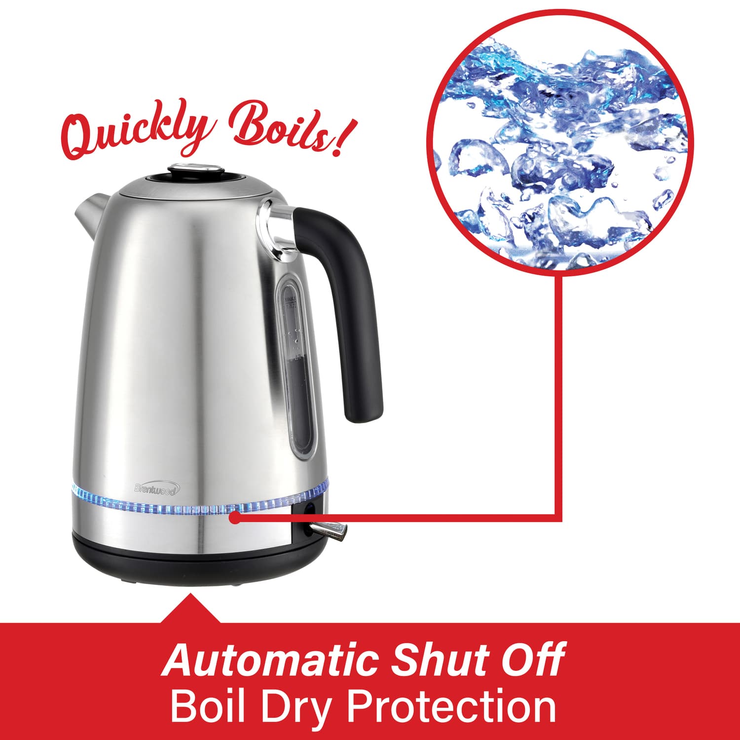 Brentwood 7-Cup 1500-Watt Cordless Electric Stainless Steel Kettle, Metallic