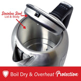 Brentwood 1500-Watt 1.79-Qt. Cordless Digital Stainless Steel Kettle with 5 Temperature Presets and Swivel Base