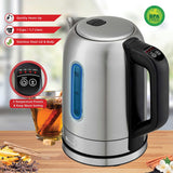 Brentwood 1500-Watt 1.79-Qt. Cordless Digital Stainless Steel Kettle with 5 Temperature Presets and Swivel Base