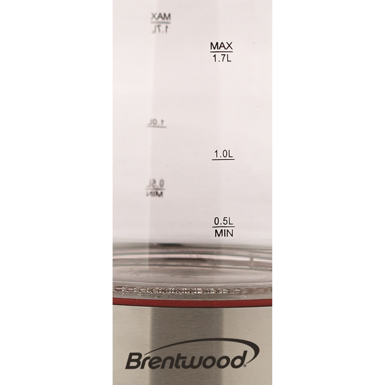 Brentwood 1100-Watt 1.8-Qt. 7-Cup Cordless Tempered-Glass Electric Kettle with Auto Shut-off, Red