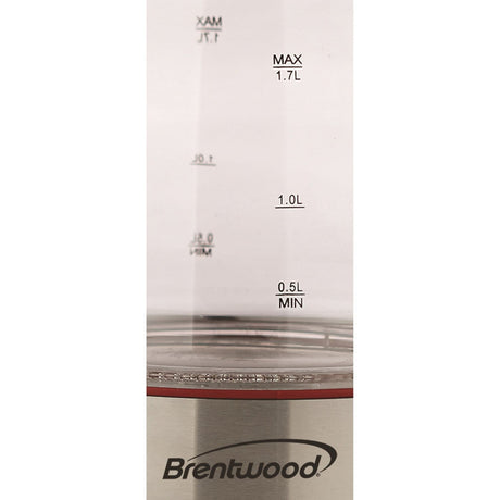 Brentwood 1100-Watt 1.8-Qt. 7-Cup Cordless Tempered-Glass Electric Kettle with Auto Shut-off, Red