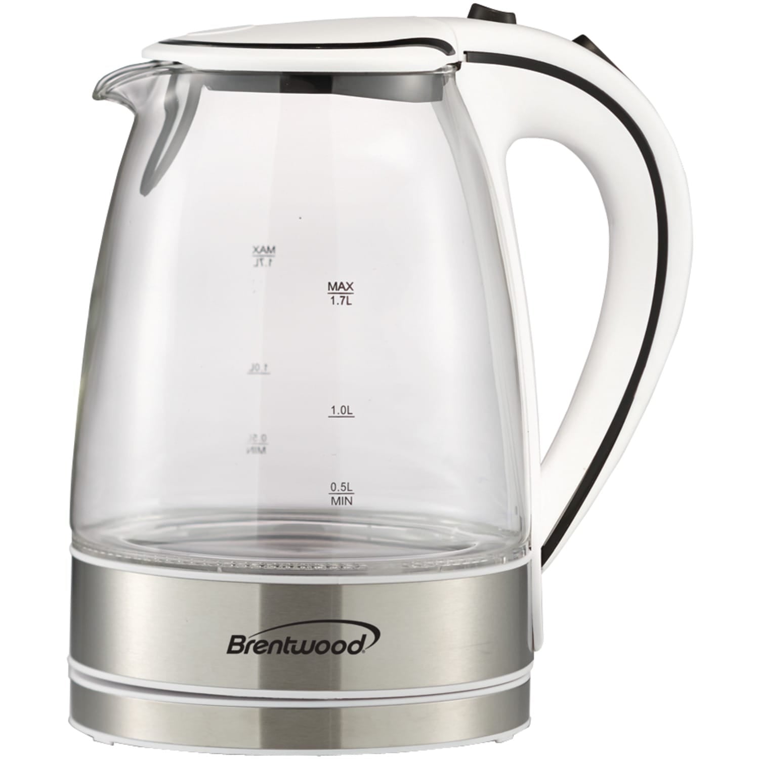 Brentwood 1100-Watt 1.8-Qt. 7-Cup Cordless Tempered-Glass Electric Kettle with Auto Shut-off, White