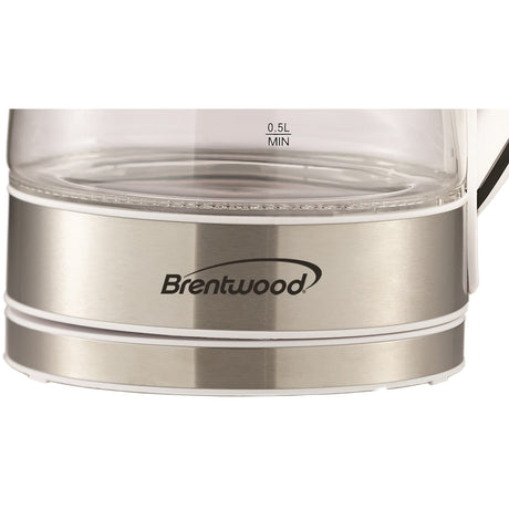 Brentwood 1100-Watt 1.8-Qt. 7-Cup Cordless Tempered-Glass Electric Kettle with Auto Shut-off, White