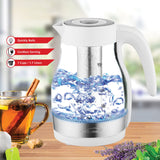 Brentwood 1.79-Qt. 1100-Watt Cordless Glass Electric Kettle with Tea Infuser and Swivel Base, White