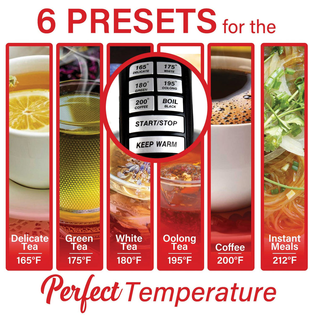 Brentwood 1.79-Qt. Cordless Digital Glass Electric Kettle with 6 Precise Temperature Presets and Swivel Base