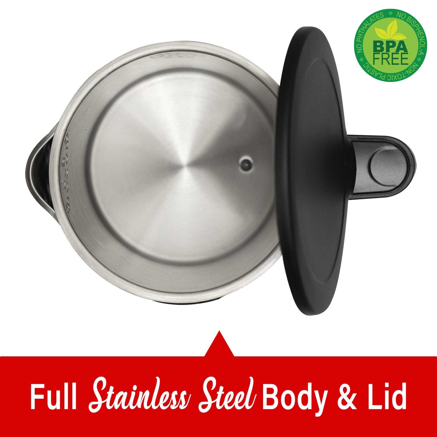 Brentwood 1100-Watt 1.7-L Cordless Cool-Touch Digital Electric Kettle with Stainless Steel Interior, KT-2014DBK