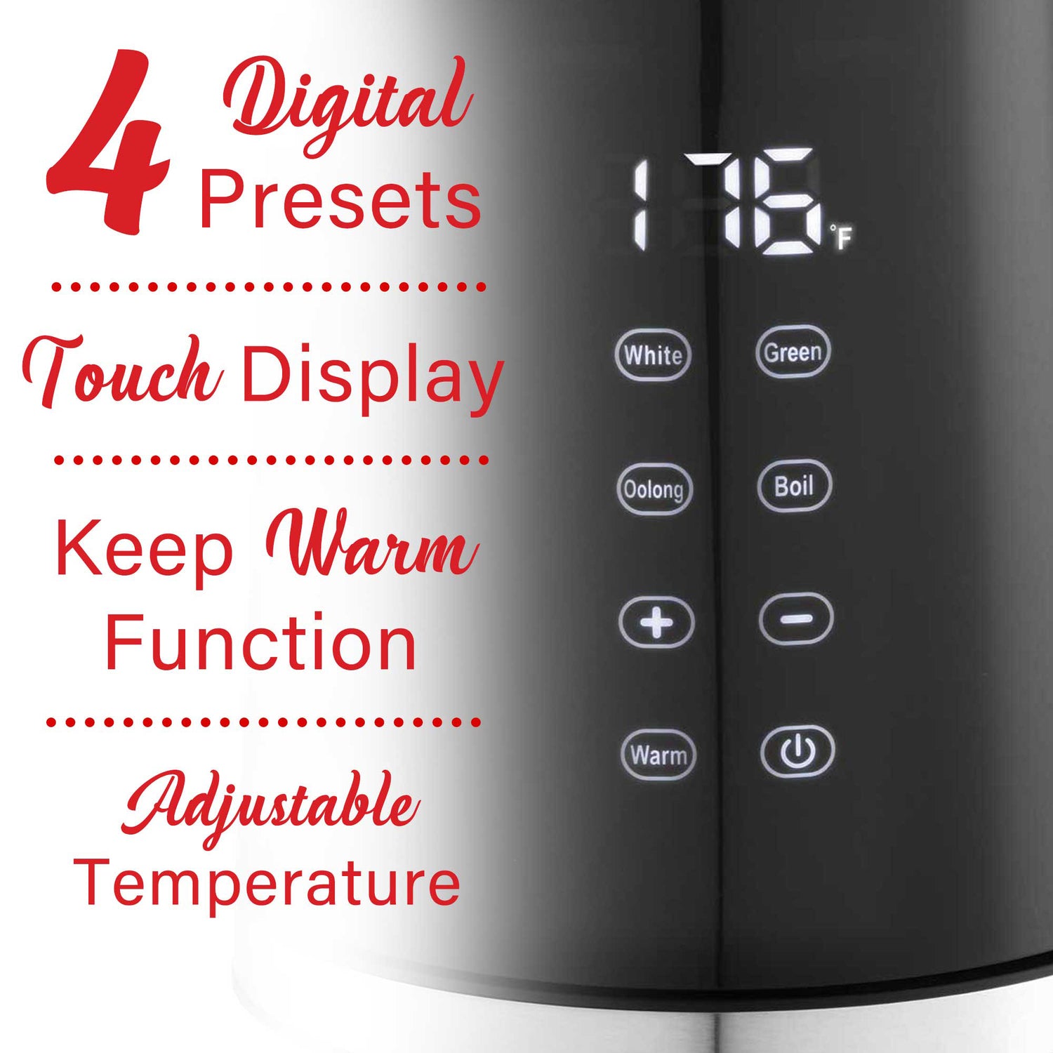 Brentwood 1100-Watt 1.7-L Cordless Cool-Touch Digital Electric Kettle with Stainless Steel Interior, BTWKT2015DBK