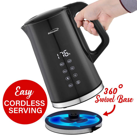 Brentwood 1100-Watt 1.7-L Cordless Cool-Touch Digital Electric Kettle with Stainless Steel Interior, BTWKT2015DBK