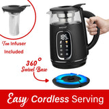 Brentwood 1100-Watt 1.7-L Cordless Digital Glass Electric Kettle with Tea Infuser, Black