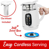 Brentwood 1100-Watt 1.7-L Cordless Digital Glass Electric Kettle with Tea Infuser, White