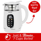 Brentwood 1100-Watt 1.7-L Cordless Digital Glass Electric Kettle with Tea Infuser, White