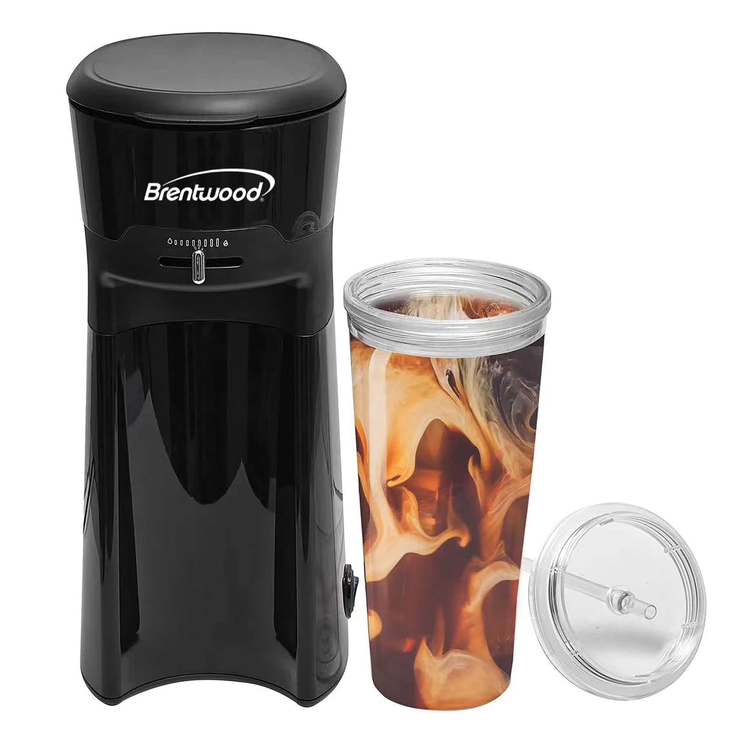 Brentwood Single-Serve Iced Coffee and Tea Maker with 20-Oz. Insulated Tumbler and Reusable Filter
