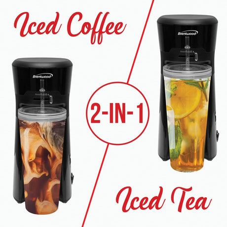 Brentwood Single-Serve Iced Coffee and Tea Maker with 20-Oz. Insulated Tumbler and Reusable Filter