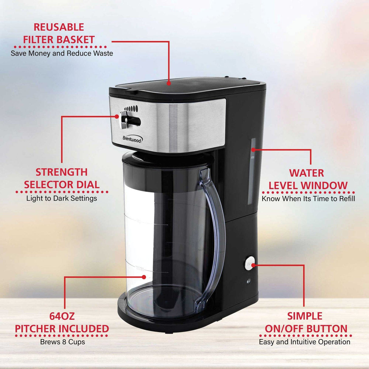 Brentwood Iced Tea and Coffee Maker, Black