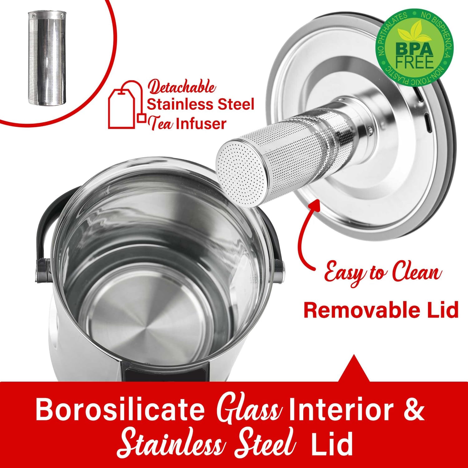 Brentwood 1100-Watt 3-L Digital Glass Instant Hot Water Dispenser with Tea Infuser, KT-2230BK