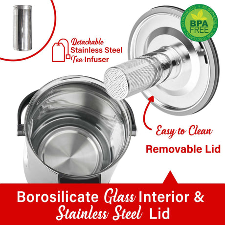 Brentwood 1100-Watt 3-L Digital Glass Instant Hot Water Dispenser with Tea Infuser, KT-2230BK