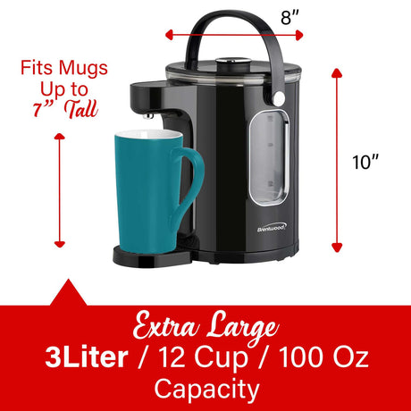 Brentwood 1100-Watt 3-L Digital Glass Instant Hot Water Dispenser with Tea Infuser, KT-2230BK