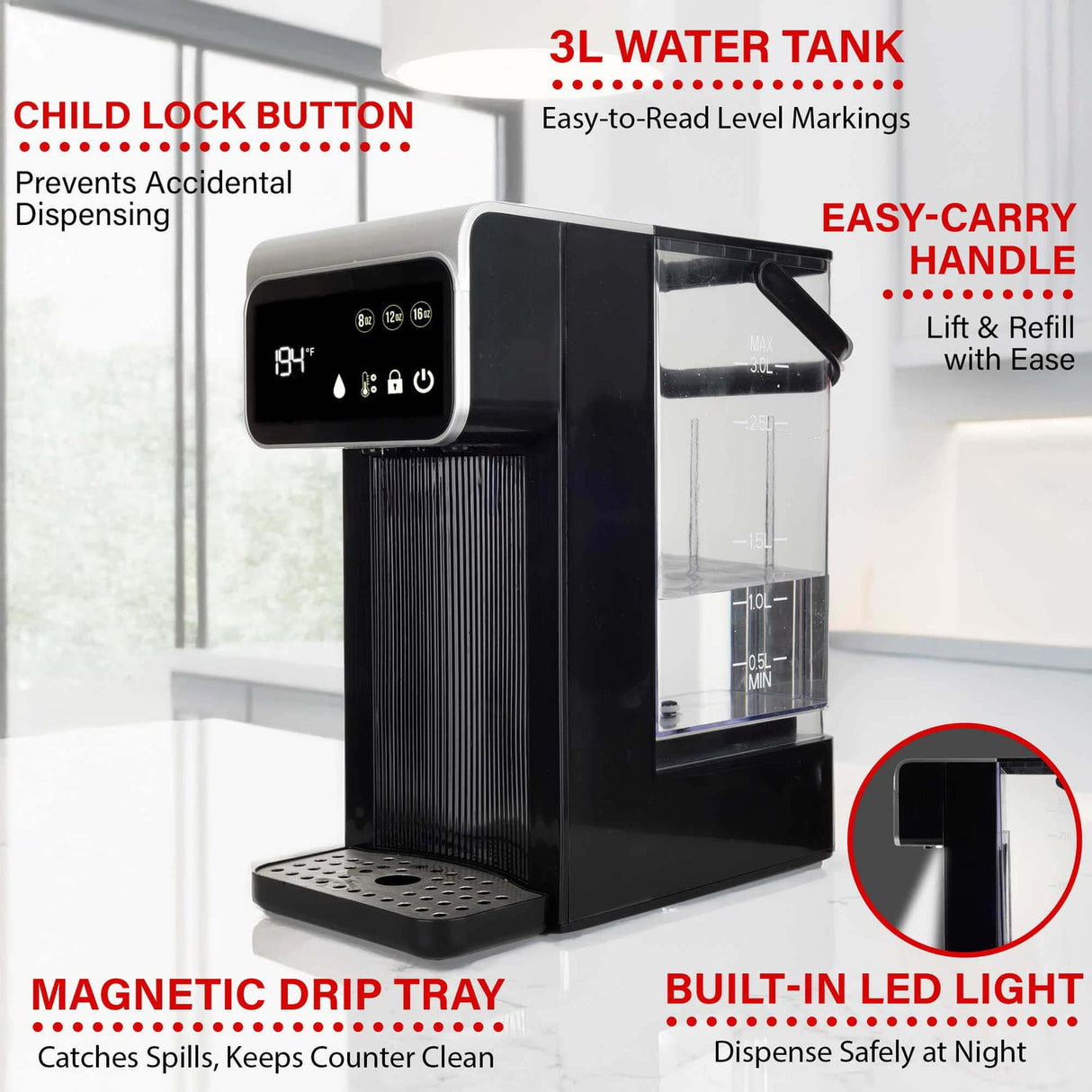 Brentwood 2.7-Qt. 1800-Watt Digital Instant Hot Water Dispenser
