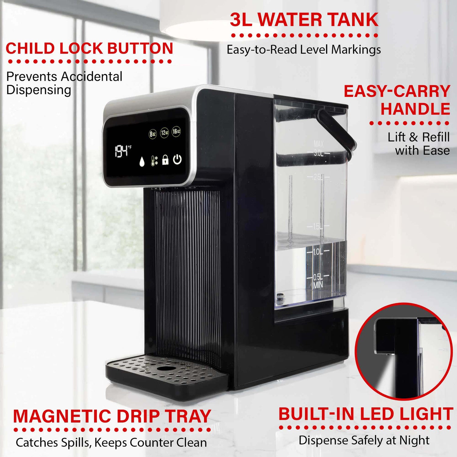 Brentwood 2.7-Qt. 1800-Watt Digital Instant Hot Water Dispenser