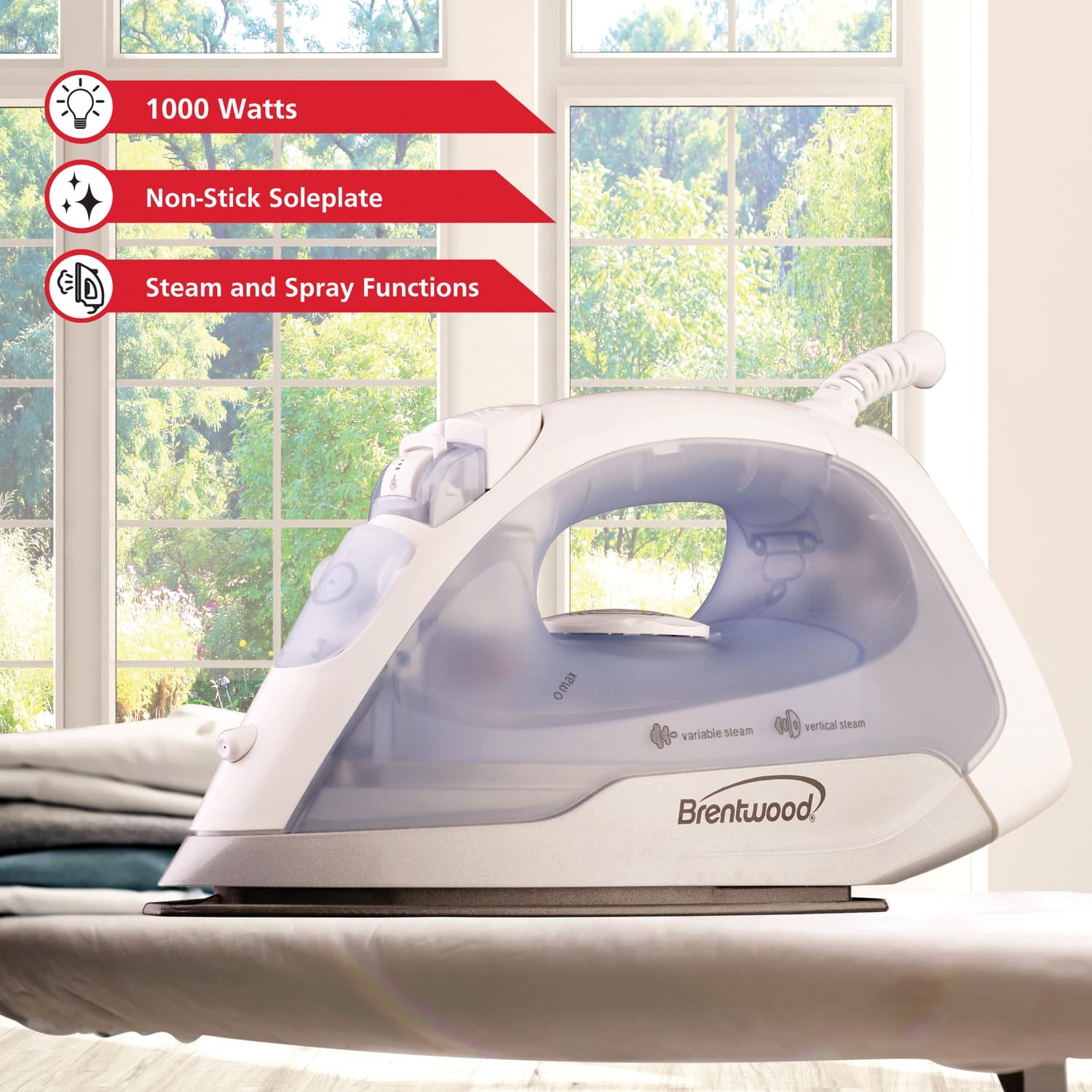 Brentwood Nonstick Steam Iron, Silver