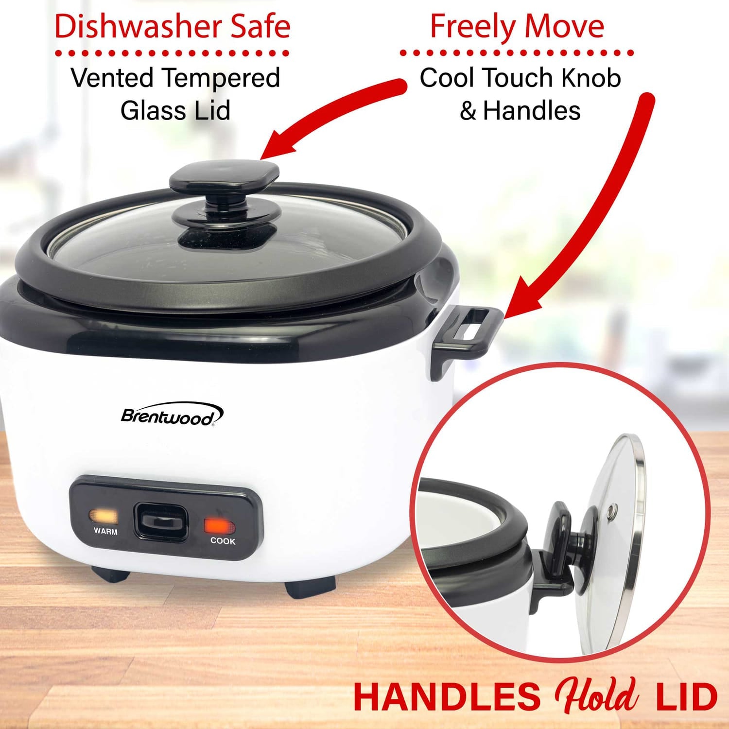 Brentwood 5-Cups Uncooked/10-Cups Cooked Electric Rice Cooker with Measuring Cup and Spatula, White