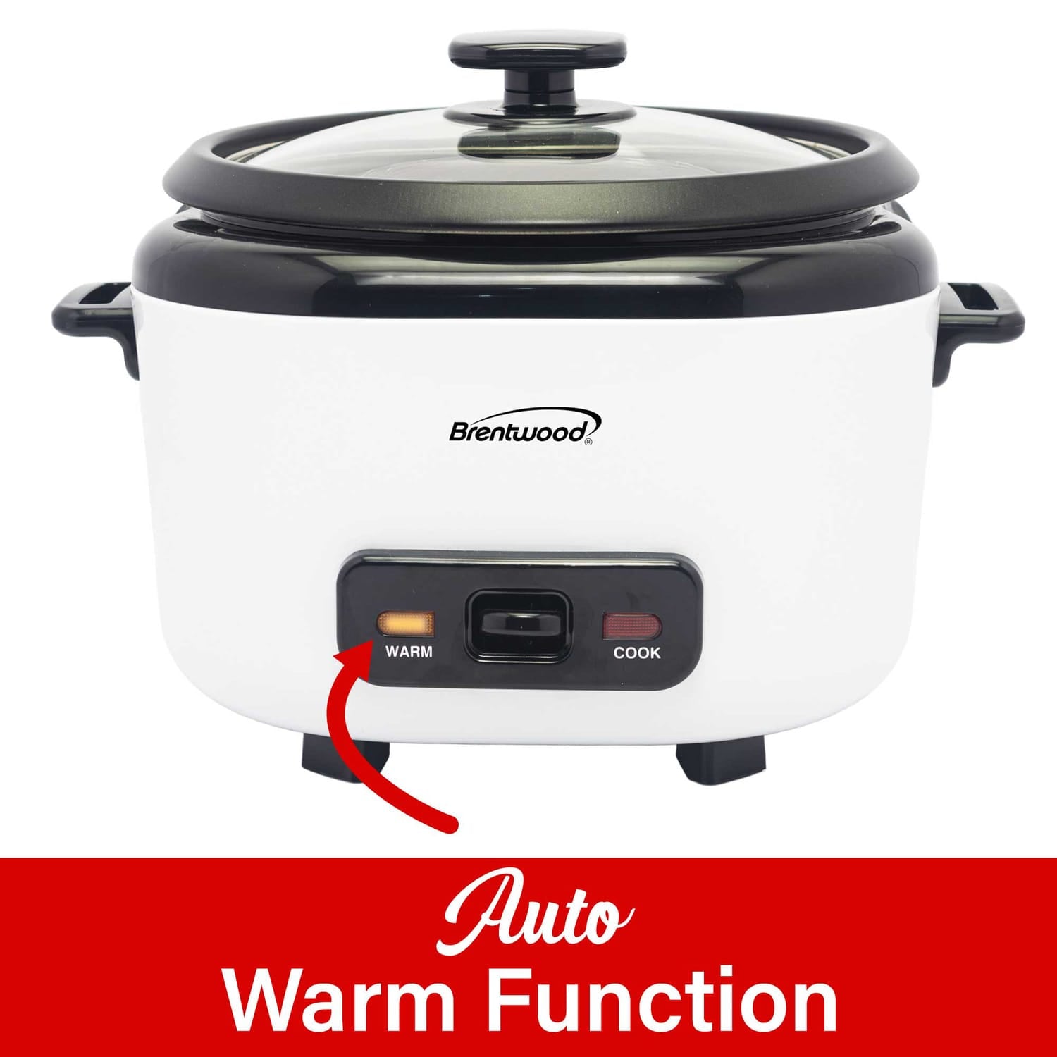 Brentwood 8-Cups Uncooked/16-Cups Cooked Electric Rice Cooker with Measuring Cup and Spatula, White