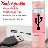 Brentwood 50-Watt 17-Oz. Portable Battery-Operated USB-Chargeable Glass Blender, Pink