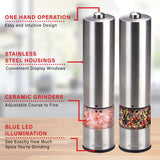 Brentwood Electric Blue LED Stainless Steel Salt and Pepper Adjustable Ceramic Grinders