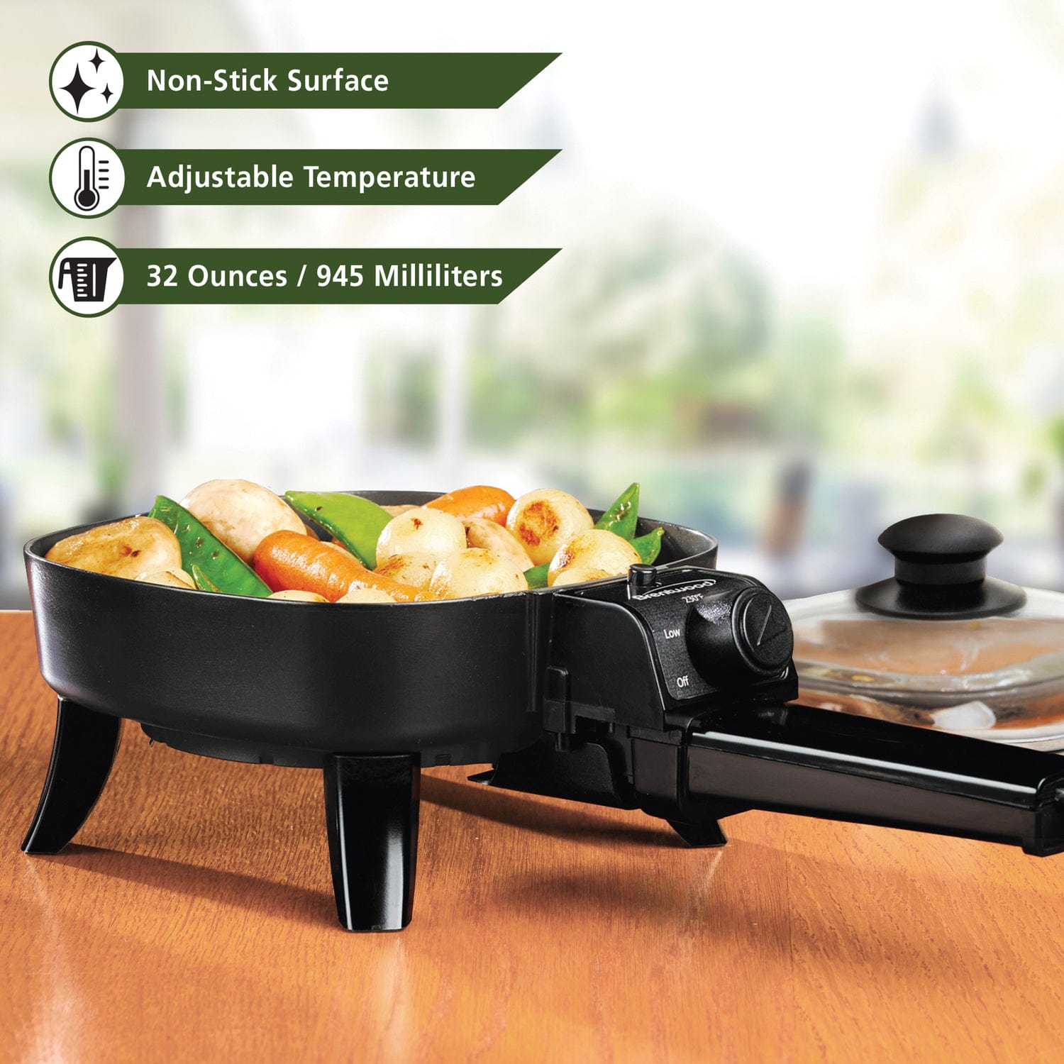 Brentwood 6-In. 600-Watt Nonstick Electric Skillet with Glass Lid