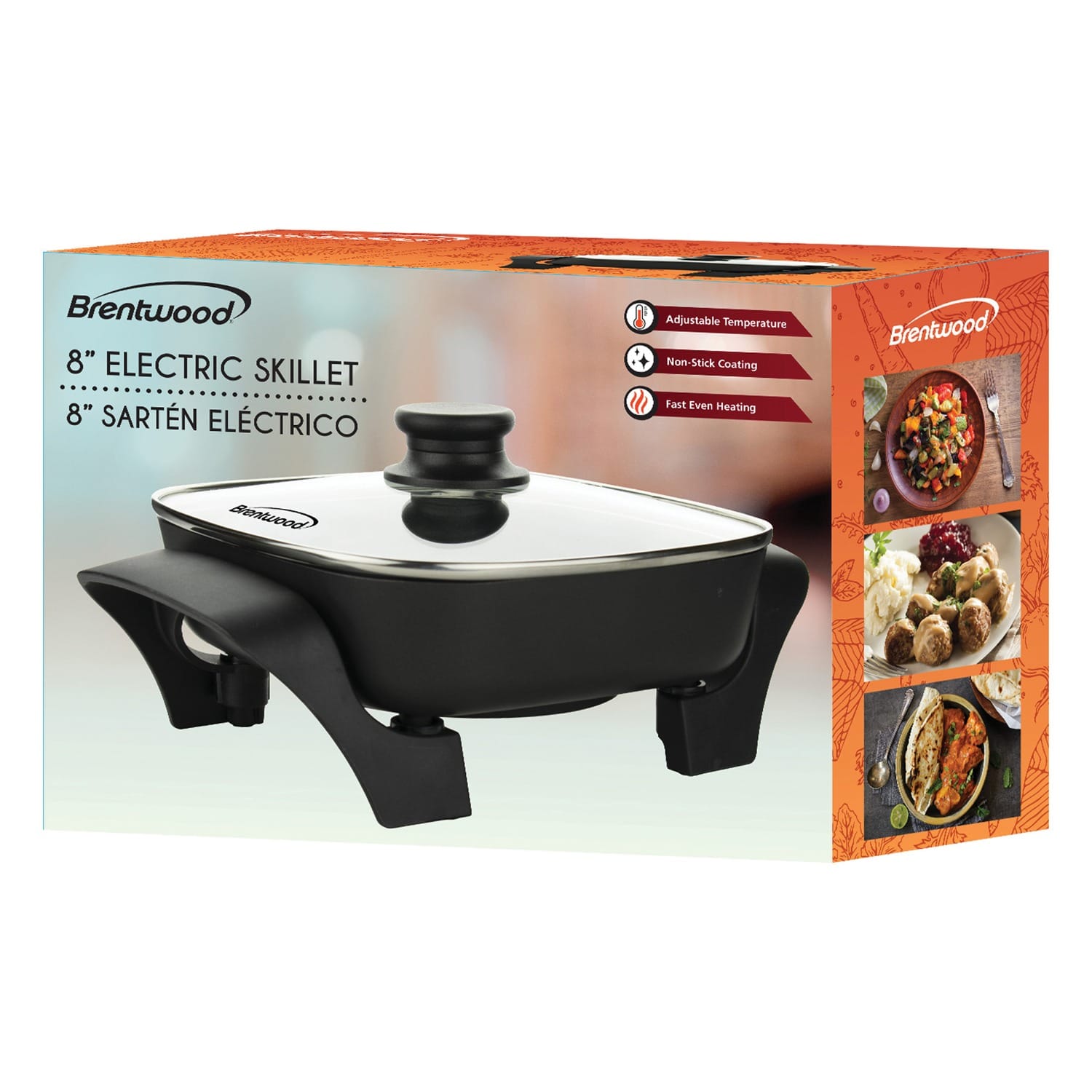 Brentwood 8-Inch Nonstick Electric Skillet with Glass Lid