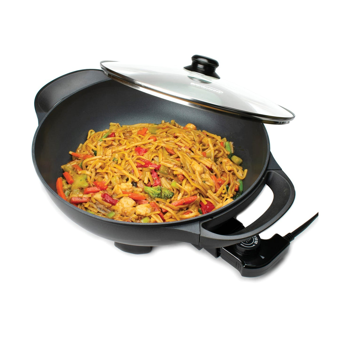 Brentwood 13-Inch Non-Stick Flat-Bottom Electric Wok Skillet with Vented Glass Lid