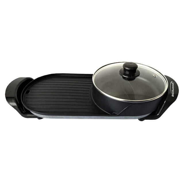 Brentwood 1200-Watt 2-Qt. 2-Sided Electric Hot Pot and 18-In. x 9-In. Korean BBQ Grill with Ceramic Nonstick Coating, Black